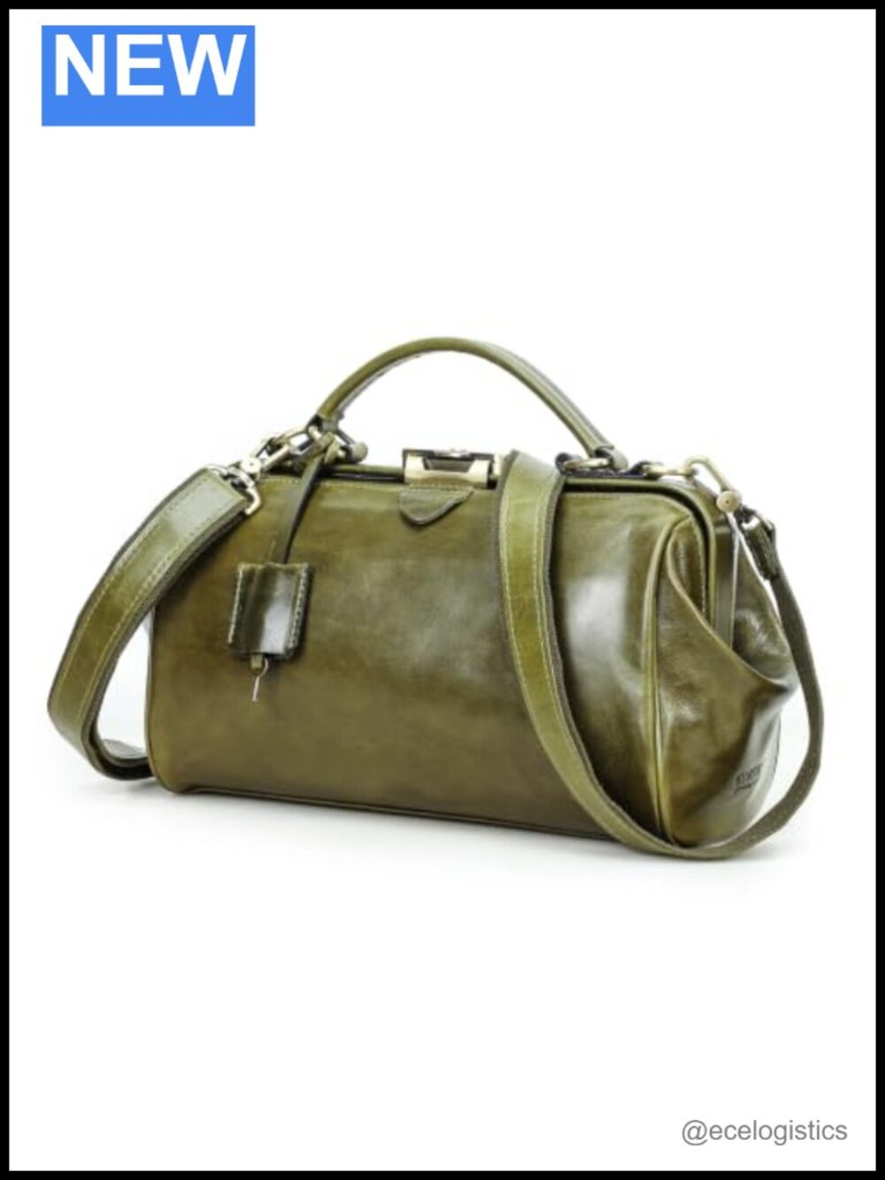 Vintage Full Grain Leather Doctor Bag Top-Handle Handbag with Lock & Key